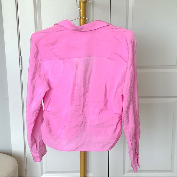 Zara Pink Ruched Long Sleeve Button Down Shirt - Picture 9 of 12